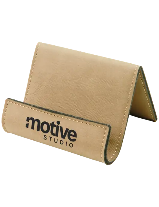 Tan Leatherette Card & Phone Holder w/Motive Studio Logo