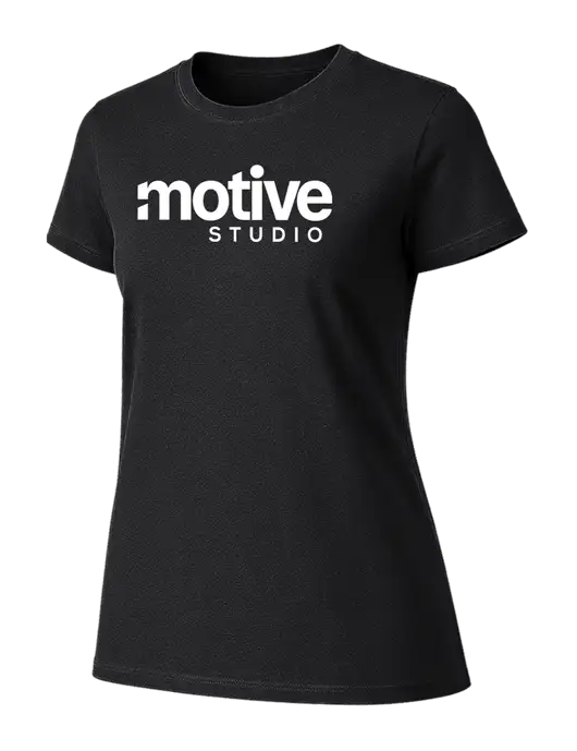 Womens Ring Spun Jet Black 4.5 oz T-Shirt w/Motive Studio Logo