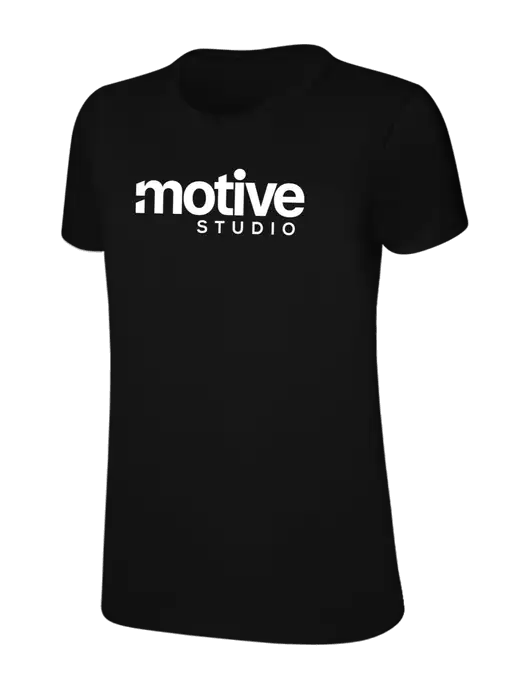 Womens Ring Spun Jet Black 4.5 oz T-Shirt w/Motive Studio Logo