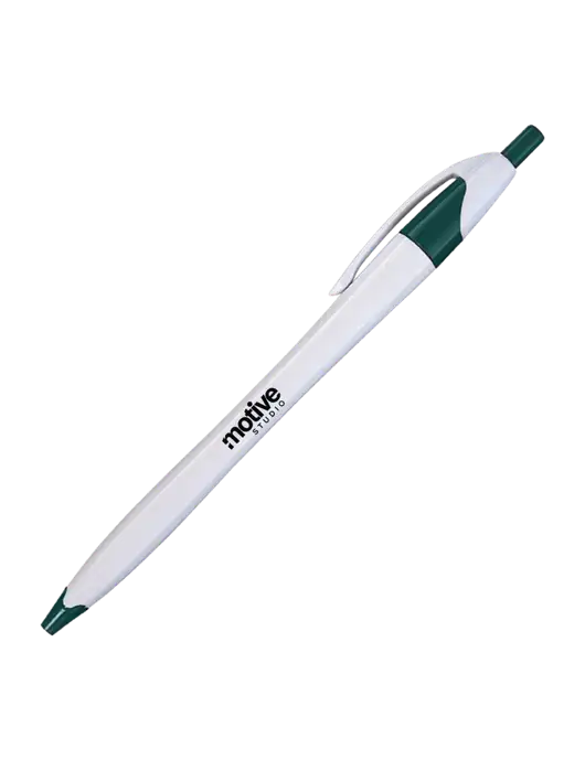 Novella White/Dark Green Classic Pen - Blue Ink w/Motive Studio Logo