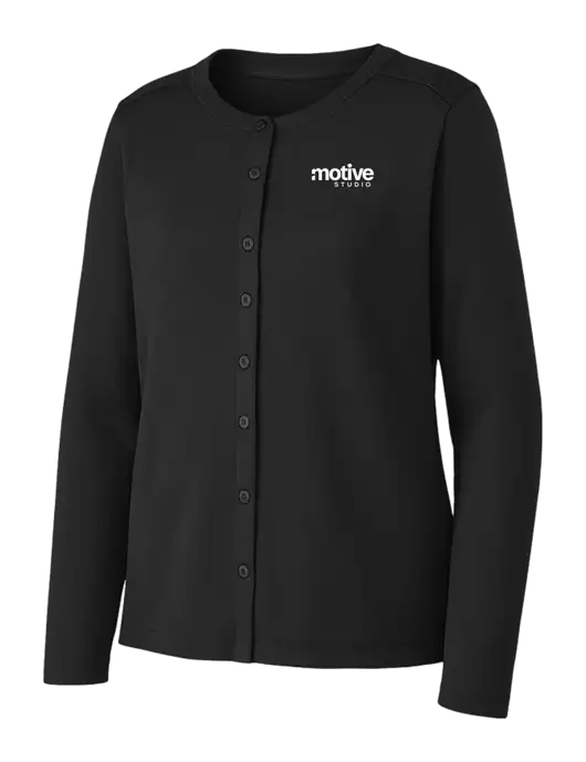 Black Womens Concept Stretch Button-Front Cardigan Sweater w/Motive Studio Logo