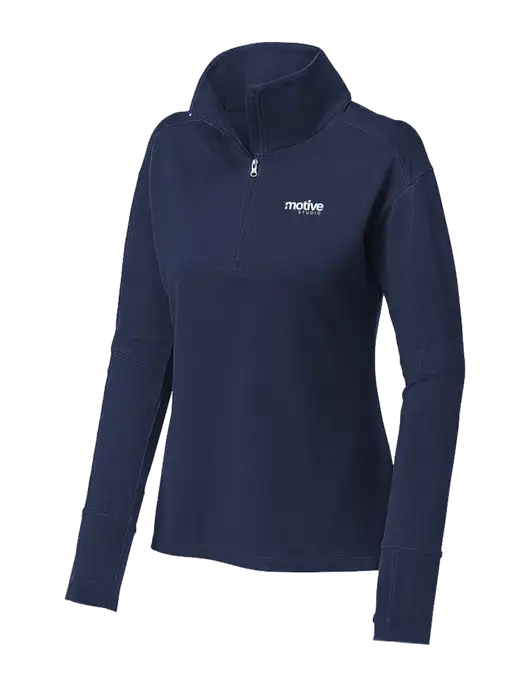 Womens Sport-Wick Flex Fleece Dark Navy 1/4-Zip w/Motive Studio Logo