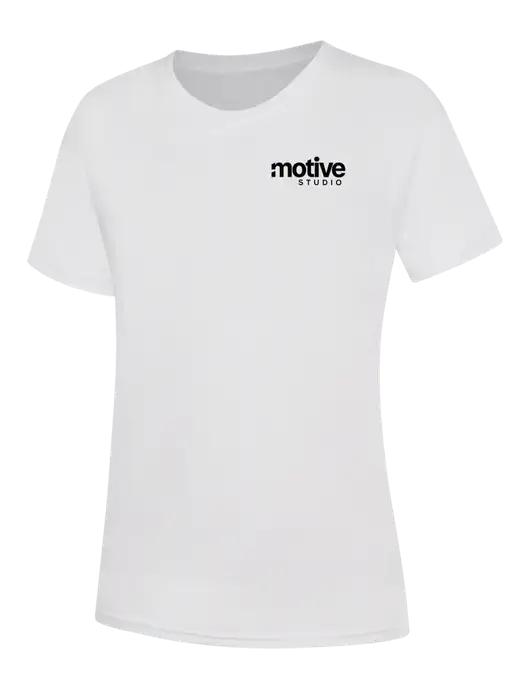 Womens White Core Blend Tee w/Motive Studio Logo