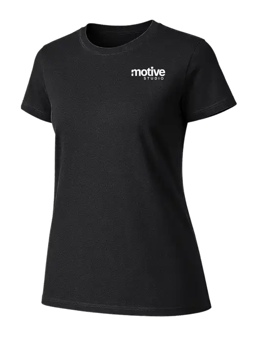 Womens Ring Spun Jet Black 4.5 oz T-Shirt w/Motive Studio Logo